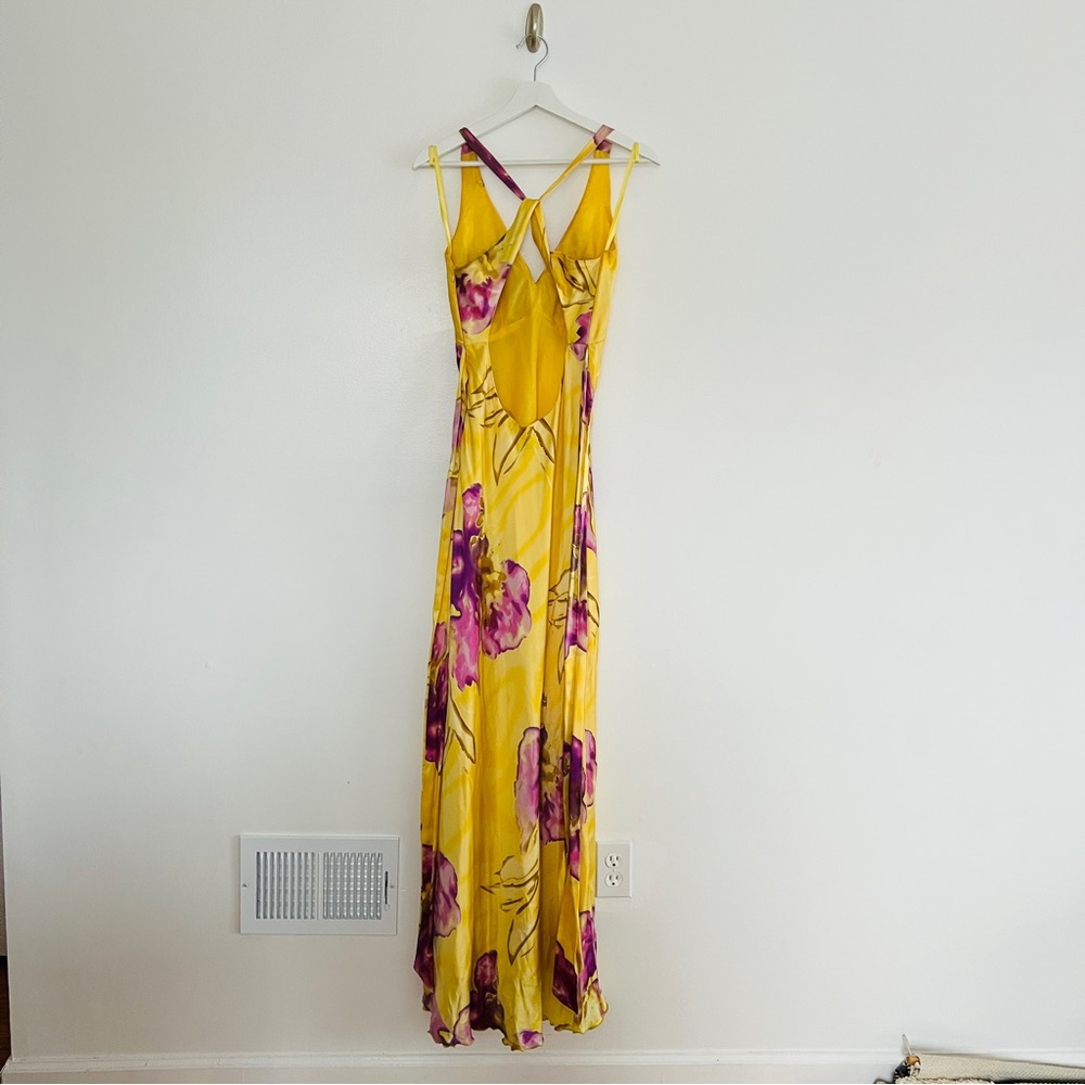 Cache Vintage Yellow Purple Floral Cutout Maxi Dress Size 6 Y2K - Picture 6 of 9